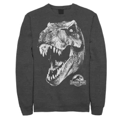 Men's Jurassic Park T-Rex White Head Roaring Fleece Graphic Pullover -Men's Skechers Shoes Shop 4230717 Charcoal Heather