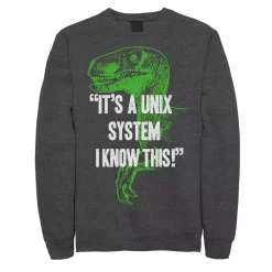 Men's Jurassic Park Neon Dinosaur A Unix System Graphic Fleece Pullover