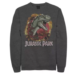 Men's Jurassic Park T-Rex Explosion Tropical Logo Graphic Fleece Pullover
