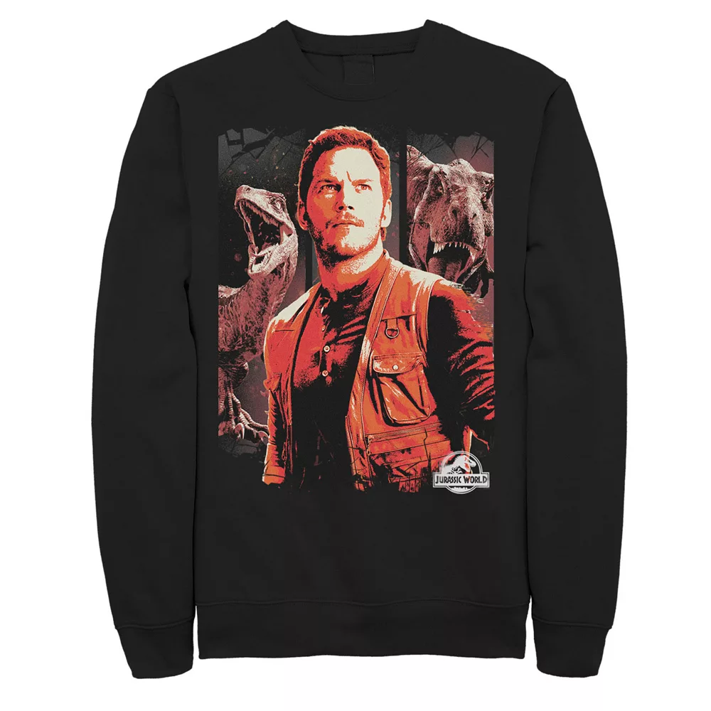 Men's Jurassic World Two Owen and Dinosaurs Red Hue Panel Portrait Sweatshirt 4 Men's Jurassic World Two Owen and Dinosaurs Red Hue Panel Portrait Sweatshirt - Image 2