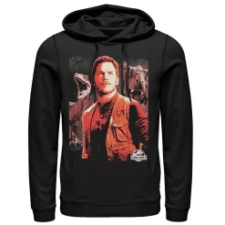 Men's Jurassic World Two Owen and Dinosaurs Red Hue Panel Portrait Hoodie