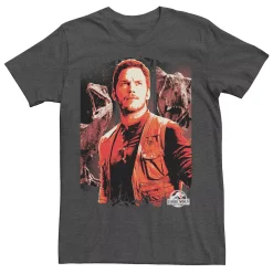 Men's Jurassic World Two Owen and Dinosaurs Red Hue Panel Portrait Tee -Men's Skechers Shoes Shop 4395200 Charcoal Heather